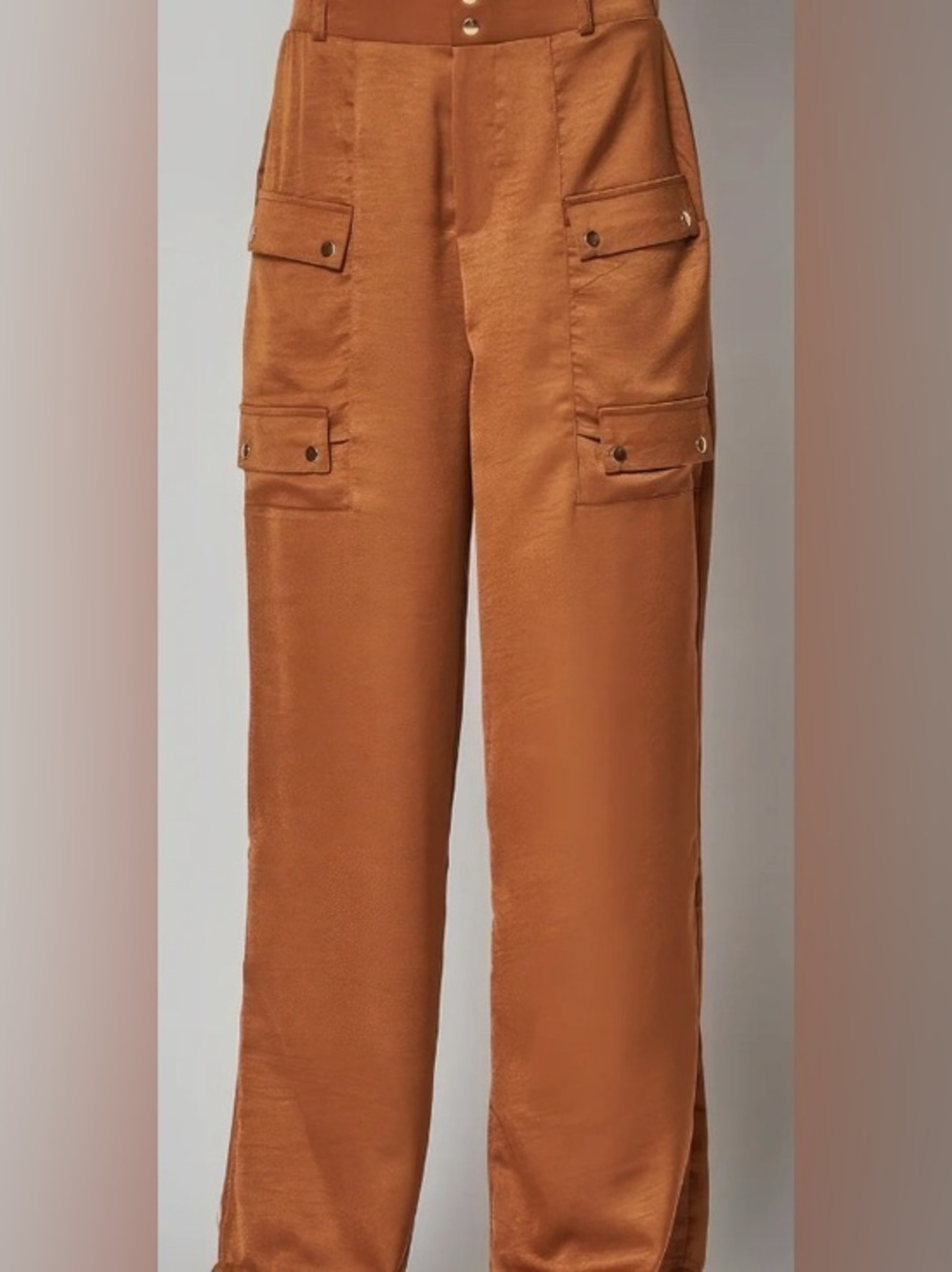 Rust Satin Cargo Pocket Pants: Size M
